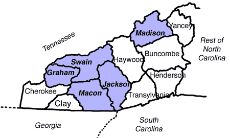 Map of Western North Carolina Counties